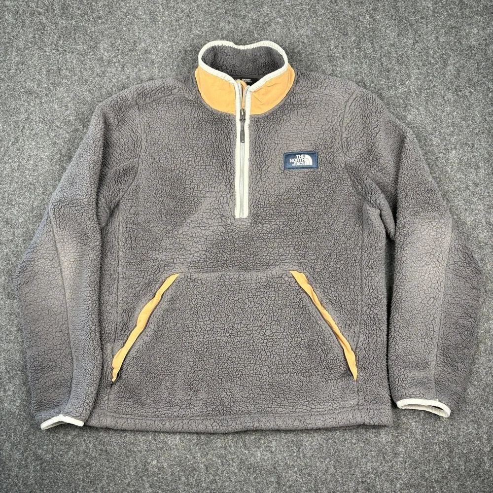 The North Face Mens Grey Sherpa Fleece Quarter Zip Pullover Jacket Medium